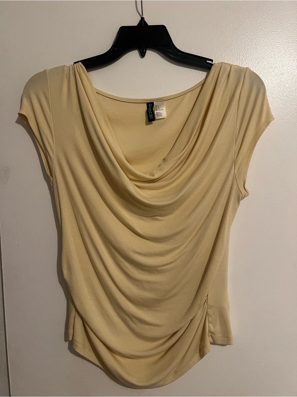 H&M Cream Draped Cowl Neck Cap Sleeve Blouse